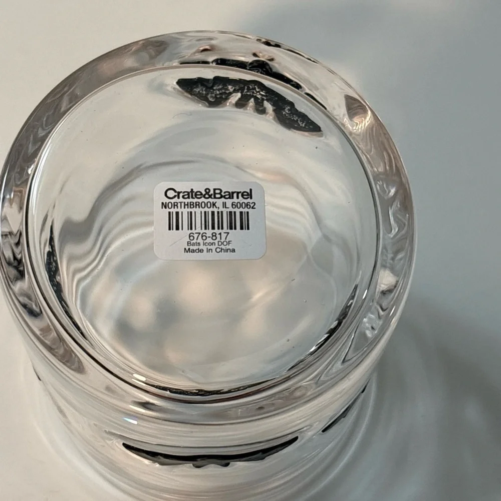 Crate & Barrel Bats Icon Double Old Fashioned Drink Glass Halloween 14oz NWT